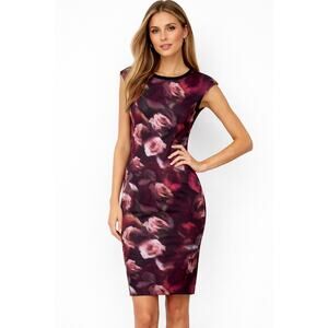 Maggy London Flower red and black dress cap sleeves Size 8